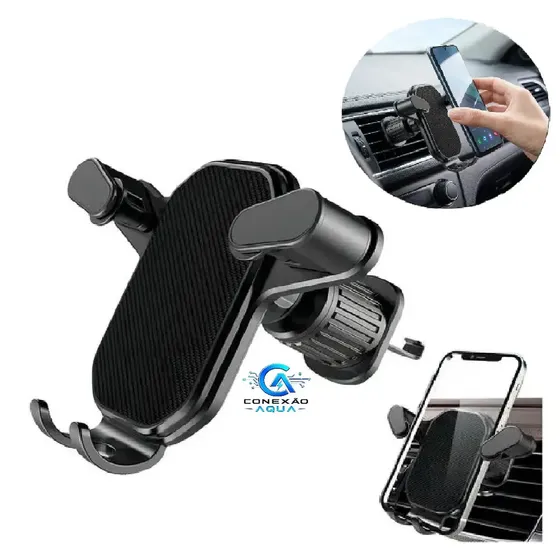 Suporte De Celular Veicular Automotivo 360° Para Carro Universal Grade Saída De Ar Condicionado Painel Console Caminhão Van Fixador Anti Furto Rotativo Firme Smartphone CONEXÃO AQUA