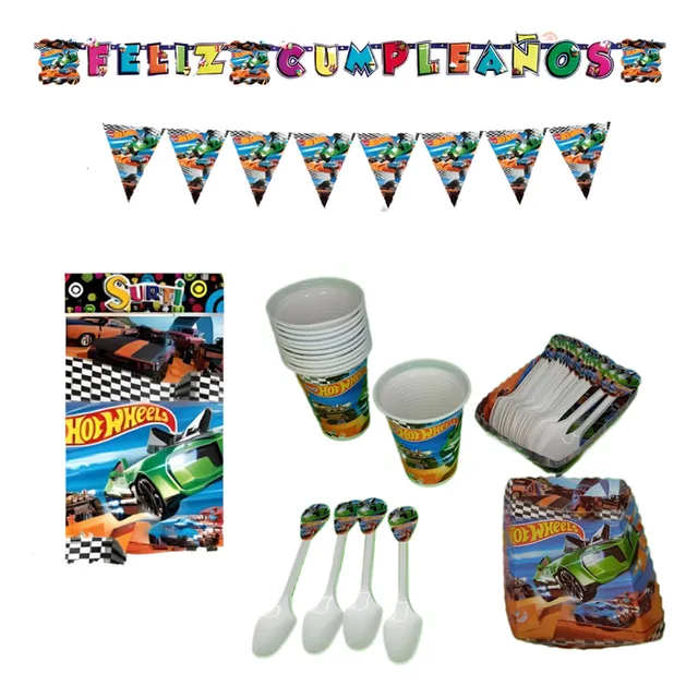 Kit Decoracion Completo Vasos+platos Hot Wheels 12niños