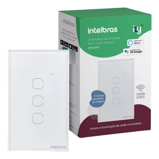 Interruptor Inteligente Wi Fi 3 Botões Touch Alexa Intelbras