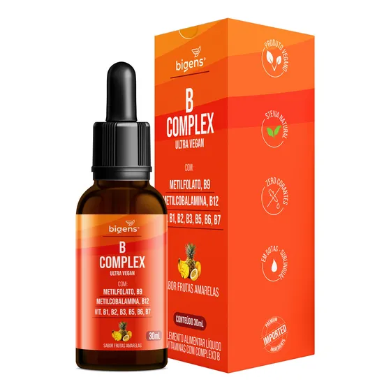 Complexo B Ultra Vegano Em Gotas Sublingual | 30ml | Sabor Frutas Amarelas | Bigens