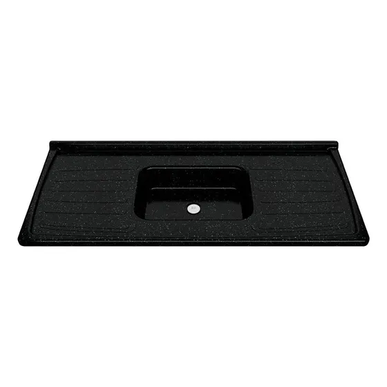 Pia De Cozinha Mármore Sintético 120cm Cuba Granito Cor Preto
