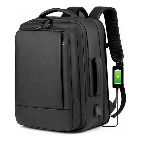 Mochila Masculina 40L Viagem Notebook 17 Grande Preta Impermeável Executiva Expansível com Porta USB