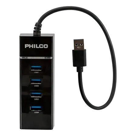 Hub Usb 3.0 4 Puertos Con Luz Philco Hb30n - Revogames Negro