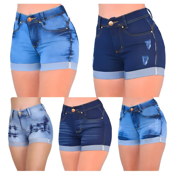 Kit 5 Short Bermuda Jeans Feminino. Atacado. Elastano Lycra