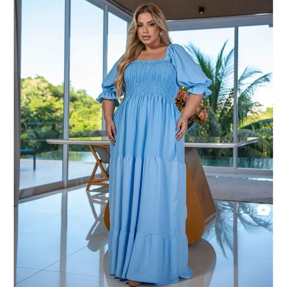 Vestido Plus Size Para Gestantes Larguinho Lastex