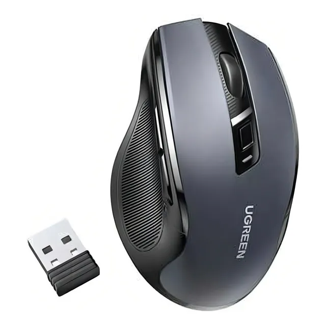 Ratón inalámbrico ergonómico Ugreen de 4000 dpi, diseño silencioso, color negro
