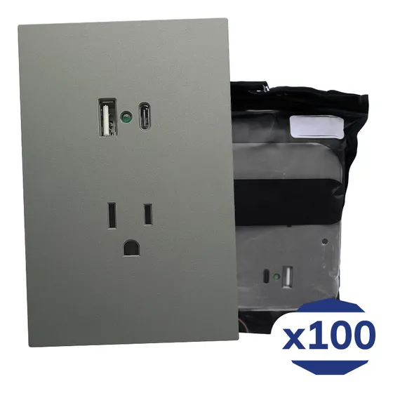 Placa Luxury Contacto Sencillo 90-277vca Y Convertidor De Voltaje Doble Usb (tipo A Y C) 5vcd 2.1a Gris Oxford 74x112mm Skin Feel Luxury Artlite Paquete 100 Piezas
