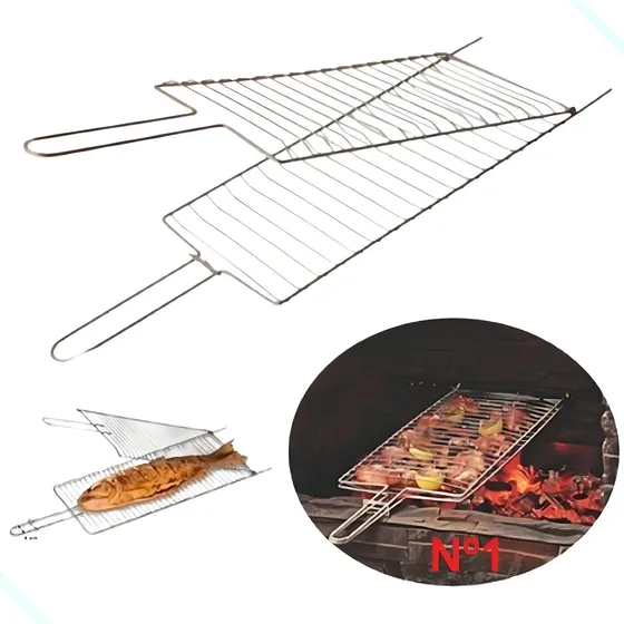 Grelha Dupla Folha Grande Churrasco Peixe Frango Linguiça