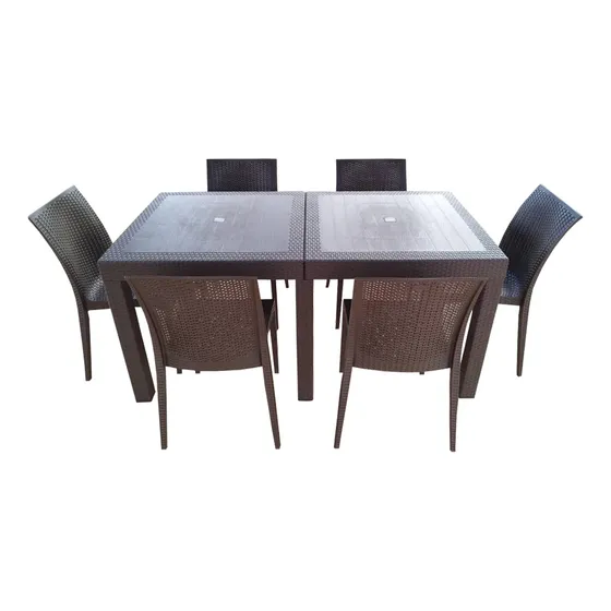 Juego De Comedor Rattan 6 Puestos Marrón Tejido
