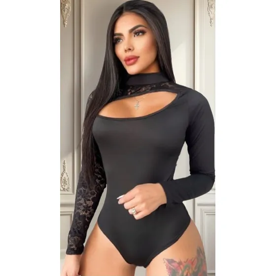 Blusa Elegante Encaje Dama Manga Larga  Blanca Negra Moda