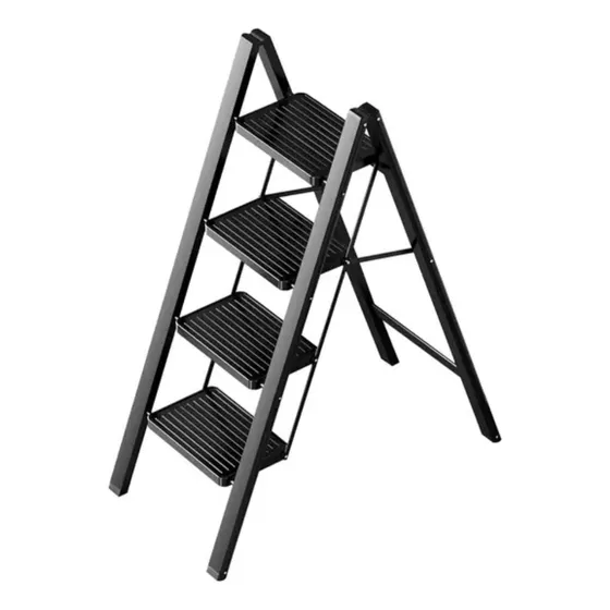 Escalera Plegable Negra De Aluminio Reforzado 4 Escalones