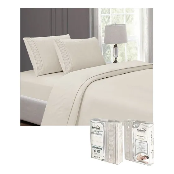 Sábanas Americanas Matrimonial 3200 Hilos 2 Plazas Color Beige Diseño De La Tela Liso