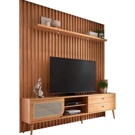 Rack Retrô 2 Gavetas Com Painel Ripado Com Led Spot 2,5 M