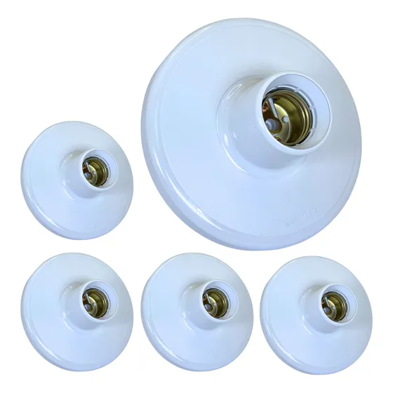 Kit 5 Plafon Teto Parede 100w Com Soquete E27 Em Porcelana