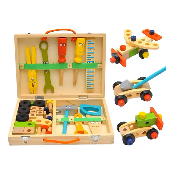 Juego De Herramientas Para Armar Autos Madera Niños 34 Pcs