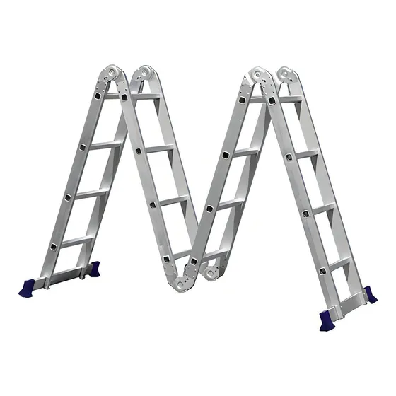 Escalera multifuncional 4x4 con plataforma Mor de color plateado