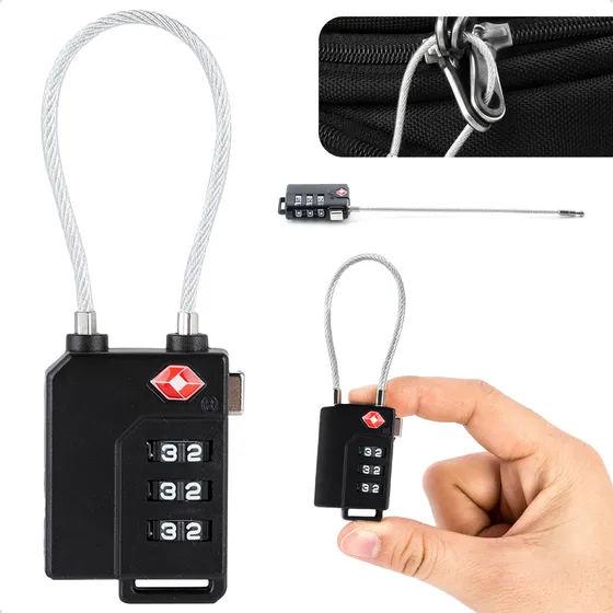 Cadeado Tsa Cabo Aço Senha Mala Viagem Aeroporto Mochila Cor Preto