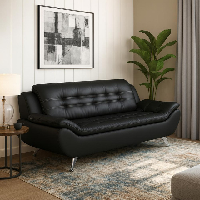 Sofá 3 Lugares New Passion Couro Sintético Preto Preto