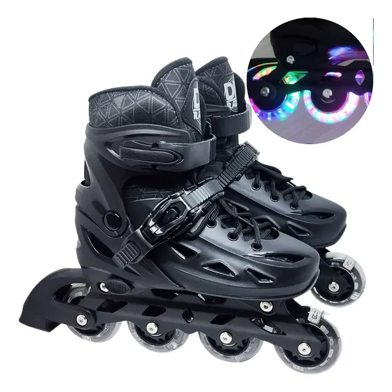 Patins Inline Com Led Tamanho Ajustável Semi Profissional