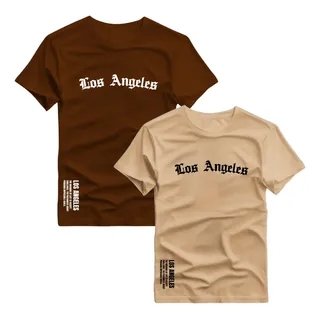 Kit 2 Camisetas Los Angeles Casual Dtf Malha Algodão 30.1