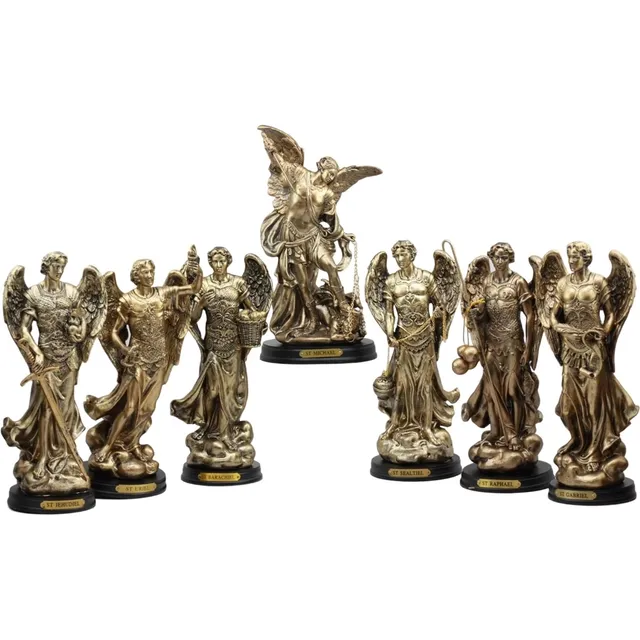Set Arcángeles 7 Piezas Poliresina Con Nombre En Bronce
