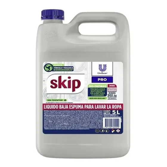 Jabón Líquido Para Ropa Skip Baja Espuma Unilever 5 Lts