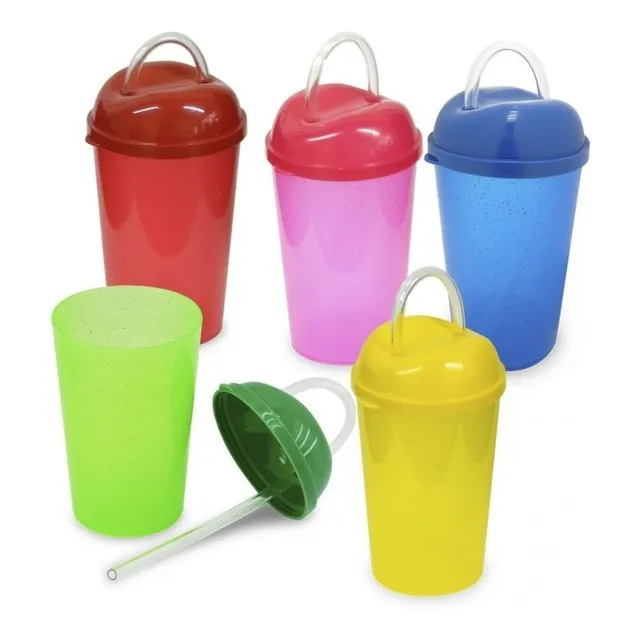 Vaso Plastico Escarchado Pitillo Tapa * 20 Unidades 10 Onzas