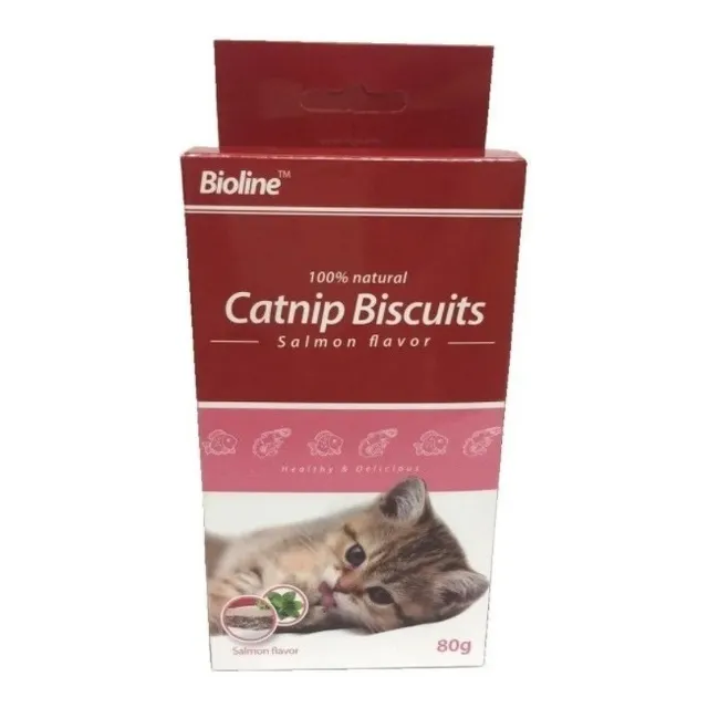 Galletas Bioline Catnip Biscuits Para Gatos Salmón 80g
