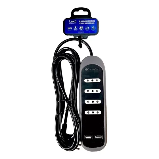 Alargador Multiple Negro Lexo® 4 Tomas + 2 Usb / 3m