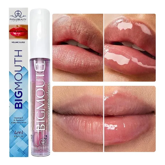 Gloss Efeito Preenchimento Labial Aumenta Boca Volume Lábios Big Mouth Rosa Phállebeauty Cosméticos Ácido Hialurônico D'Pantenol Vitamina E Hidratação Nutrição Regenerador Linhas Finas SkinCare Make