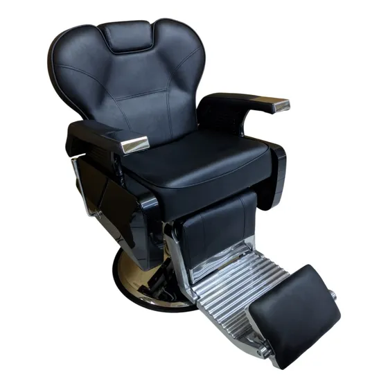 Poltrona De Barbeiro Colorado Cromo Base Cromada E Para Pé Preto Reclinável Quadrada