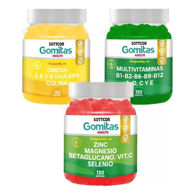 Pack X3 Omega, Multivitaminas, Zinc-magnesio Gomitas Sottcor