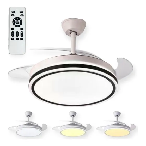Ventilador De Techo Luz Cálida Fría Retráctil Con Control