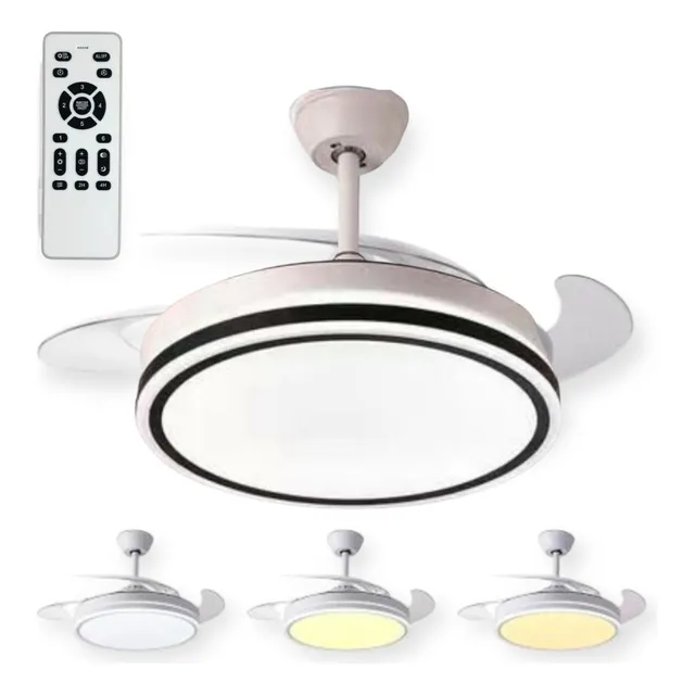 Ventilador De Techo Luz Cálida Fría Retráctil Con Control
