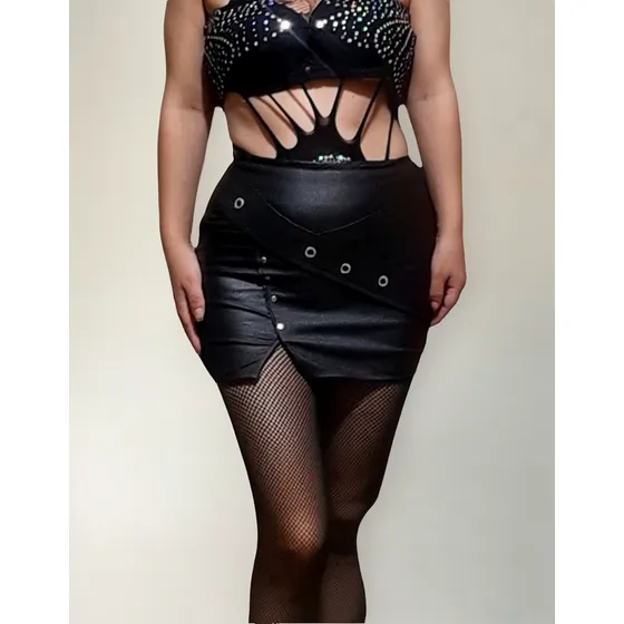 Minifalda Pollera Engomada Simil Cuero Moda Mujer Sexy Tacha
