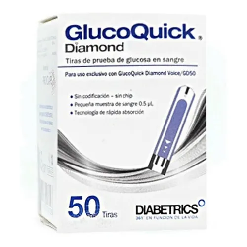 Tiras Glucoquick Diamond Voice/mini/gd50 Caja X50 Color Blanco/Azul