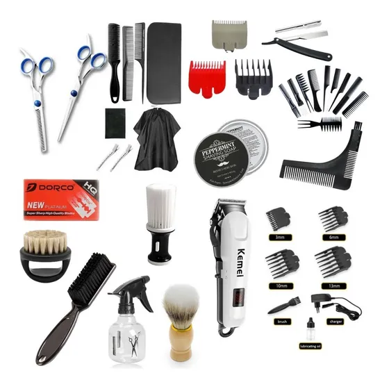 Maquina De Afeitar Kemei Inalámbrica + Combo Barbero 32 En 1