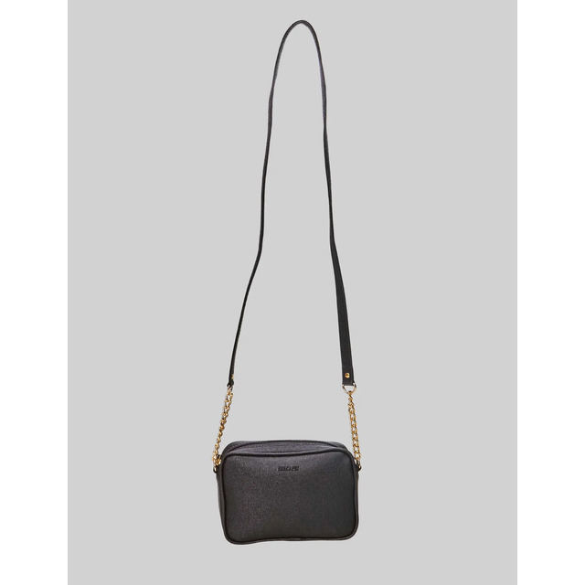 Bolsa Feminina Tiracolo Pequena Lisa Alça Corrente Anacapri Preto Ouro