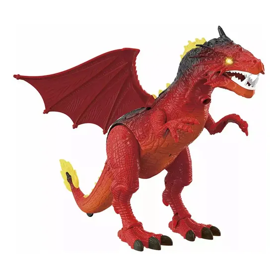 Dinosaurio Dragón Andador 40cm Proyector Y Movimientos Rojo