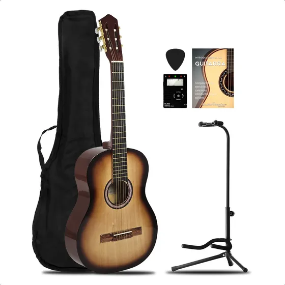 Guitarra Criolla Electroacustica Funda Pie Afinador Pua Pack Color Nogal Ll