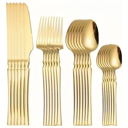 24pcs Conjunto De Talheres De Aço Luxo Inoxidável Todo-ouro Dourado-2