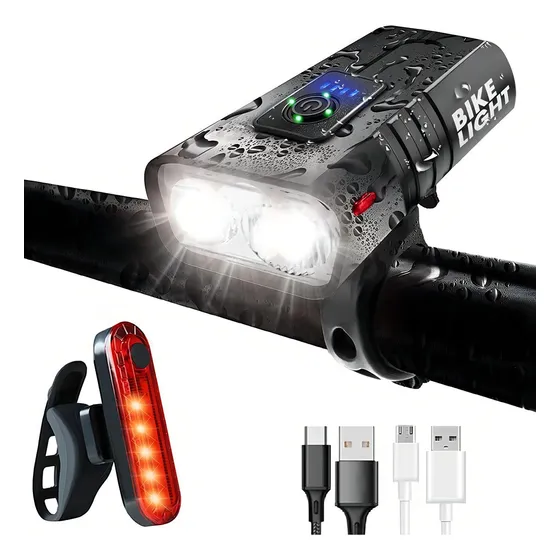 Kit Luz Led Para Bicicleta Anbolm Ab02 Delantera Y Trasera Color Negro 1200lm