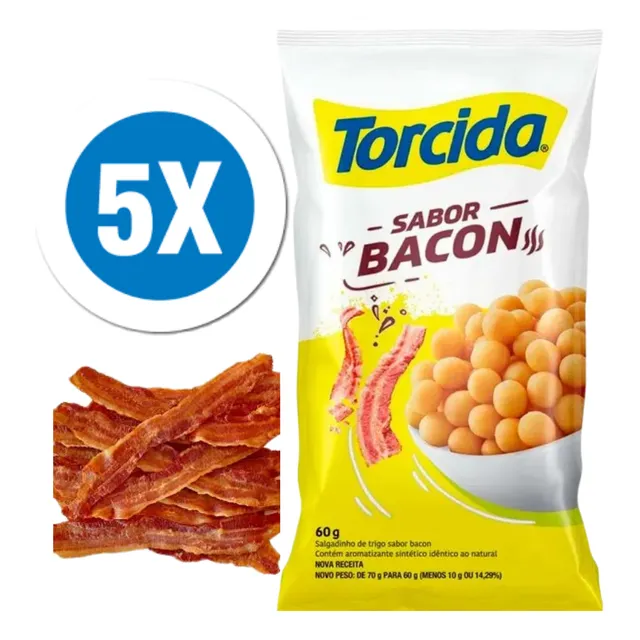 Kit Com 5 Unidades Salgadinho Torcida Bacon 60g