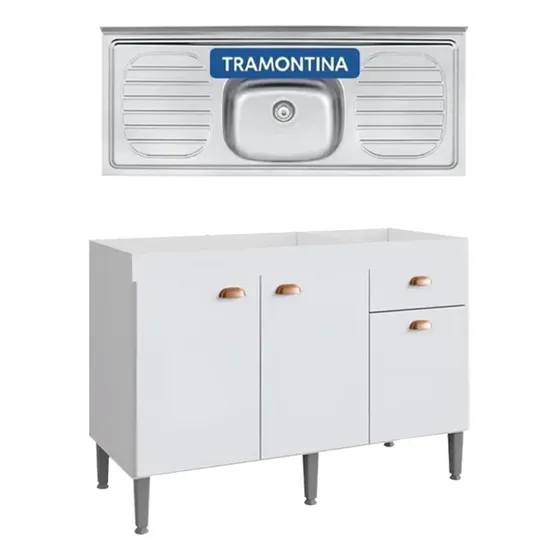 Bajo Mesada Mueble Cocina  3puertas 1cajón 120cm Con Pileta