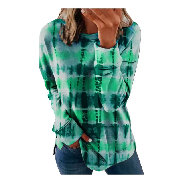 Tops Otoño Moda 2022 Tie Dye Cuello Redondo Manga Larga Gran