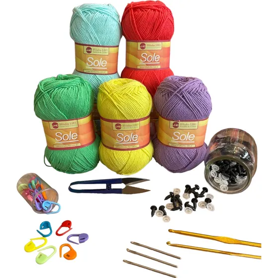 Kit Combo Para Tejido Agujas Crochet Hilo Algodon X 500g