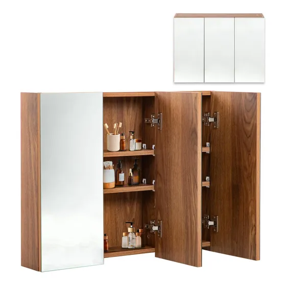 Botiquin Con Espejo Para Baño Organizador 3 Puertas Gabinete Color Café Kingshouse