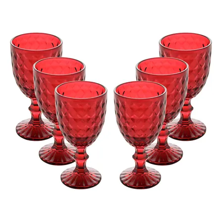 Conjunto 6 Taças Para Água De Vidro Roman Vermelho 345ml Wolff