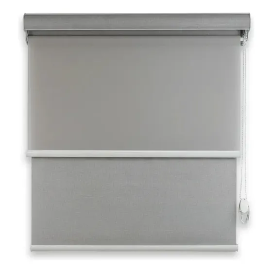 Cortina Roller Blackout 2 Paño 140x200 Doble Con Visillo Gris Jaspeado Con Cenefa Guiza