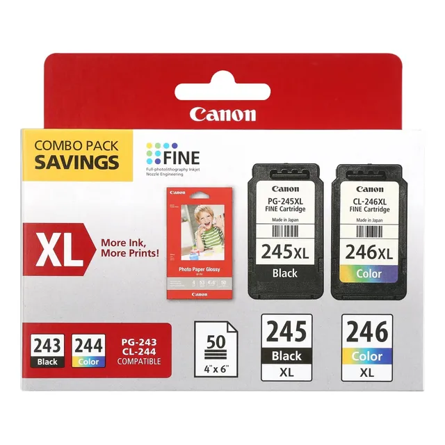 Paquete de valor de tinta Canon PG-245 XL CL-246 XL x2u compatible con iP2820 MG2420 2924 2920 3020 2522 2525 MX492 TS3120 302 302a 202 202a 4520 3320